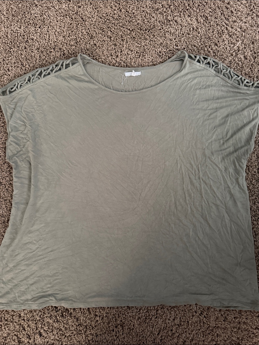 Maurices Olive Green Short Sleeve Top with Braided Shoulder Detail